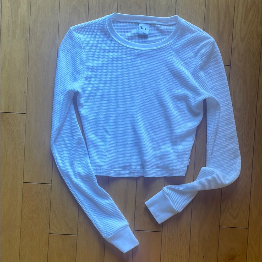 TNA White Textured Long Sleeve Crop Top
